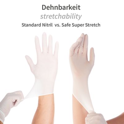 Nitrilhandschuhe Safe Super Stretch, puderfrei, latexfrei, weiß - Karton mit 10 x 100 Stück