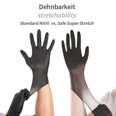 Nitrilhandschuhe Safe Super Stretch, schwarz, puderfrei - Karton mit 10 Päckchen á 100 Stück