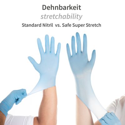 Nitrilhandschuhe Safe Super Stretch, puderfrei - Karton mit 10 Päckchen á 100 Stück