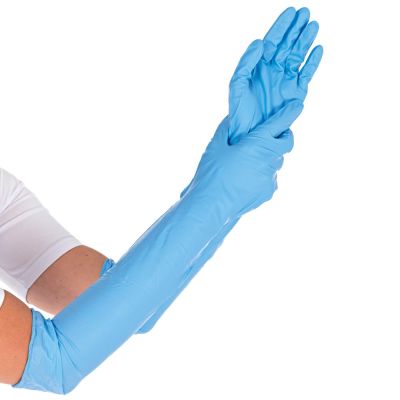 Nitrilhandschuhe Extra Safe Superlong 50 cm, puderfrei - Karton mit 10 Päckchen á 50 Stück