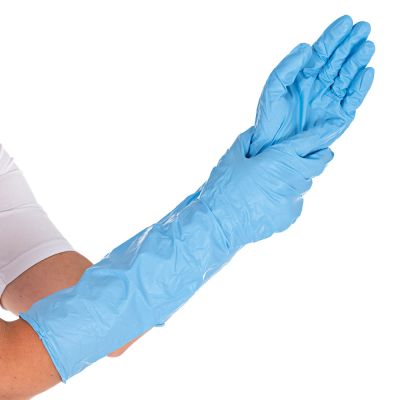 Nitrilhandschuhe Extra Safe Superlong 40 cm, puderfrei - Karton mit 10 Päckchen á 50 Stück