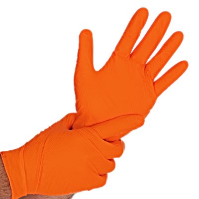 Nitrilhandschuhe Diamond Grip, orange, puderfrei - Karton mit 10 Päckchen á 50 Stück