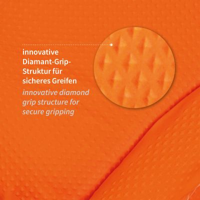 Nitrilhandschuhe Power Grip Long 30 cm, orange, puderfrei - Karton mit 10 Päckchen á 50 Stück