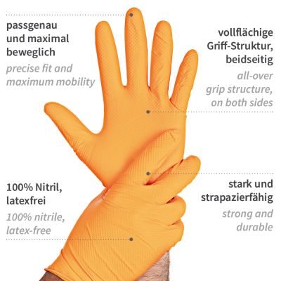 Nitrilhandschuhe Power Grip Light, orange, puderfrei - Karton mit 10 Päckchen á 100 Stück