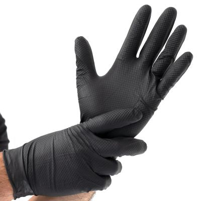 Nitrilhandschuhe Power Grip schwarz, puderfrei - Karton mit 10 Päckchen á 50 Stück