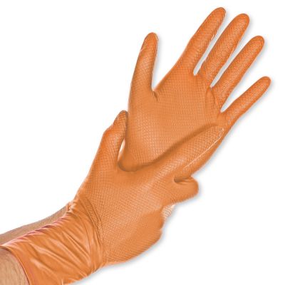 Nitrilhandschuhe Power Grip Long "Extra" 30 cm, orange, puderfrei - Karton mit 10 Päckchen á 50 Stück