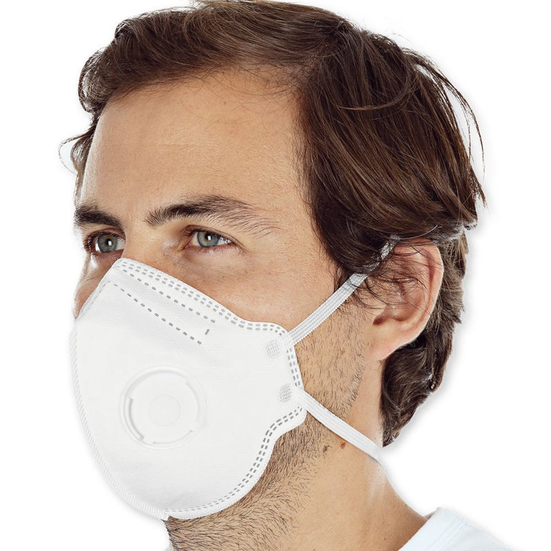 Atemschutzmasken FFP2 NR mit Ventil, weiß, vertikal faltbar | PP, Sparpack - VE mit 100 Masken