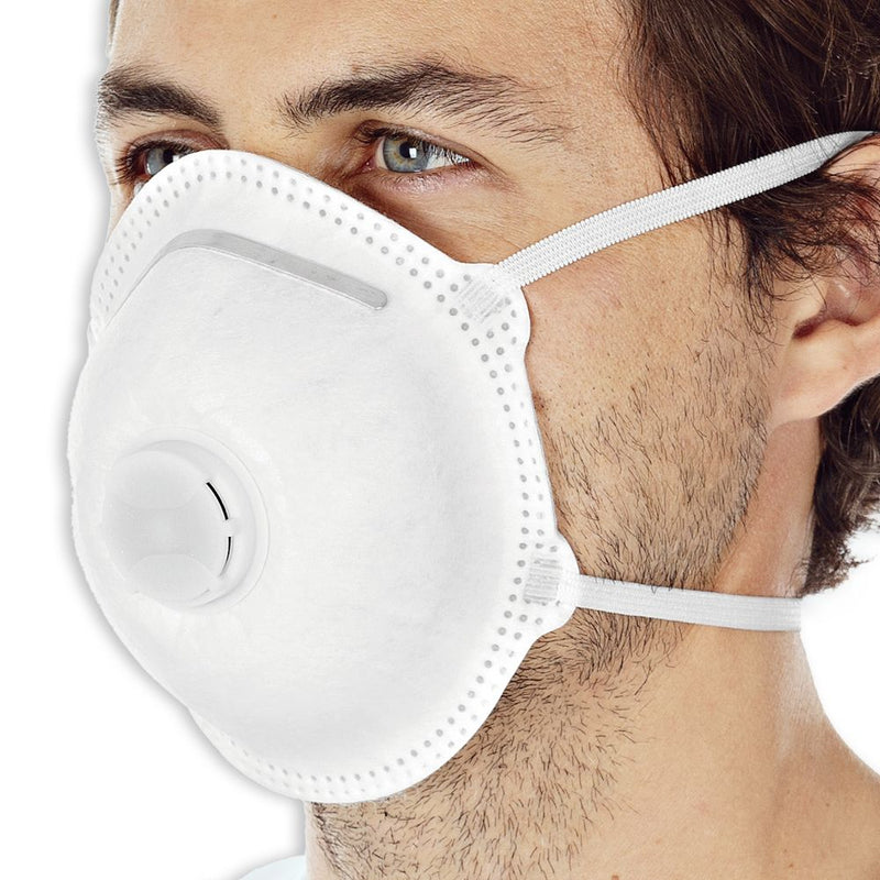 Atemschutzmasken FFP2 NR D mit Ventil, weiß, vorgeformt | PP - Karton mit 100 Masken