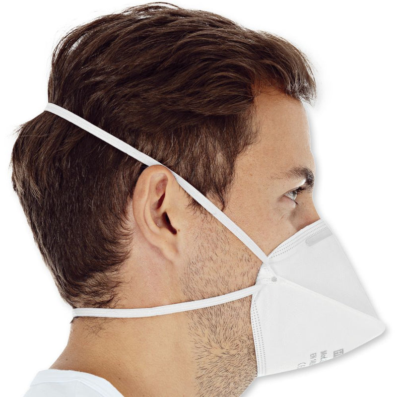 Atemschutzmasken FFP2 NR, weiß, horizontal faltbar | PP - Karton mit 100 Masken