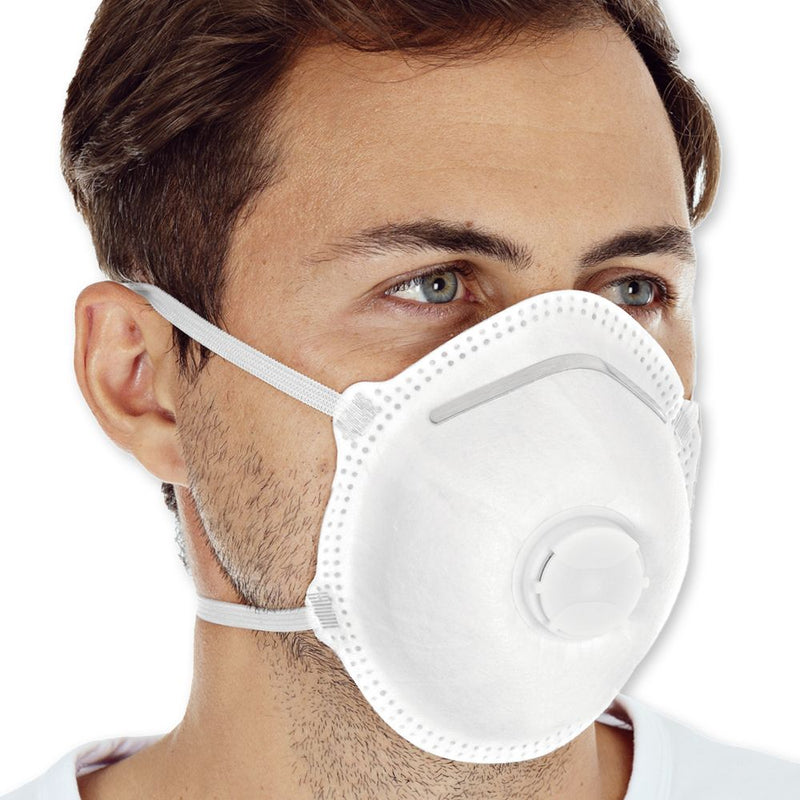 Atemschutzmasken FFP2 NR mit Ventil, weiß, vorgeformt | PP, Sparpack - Karton mit 200 Masken