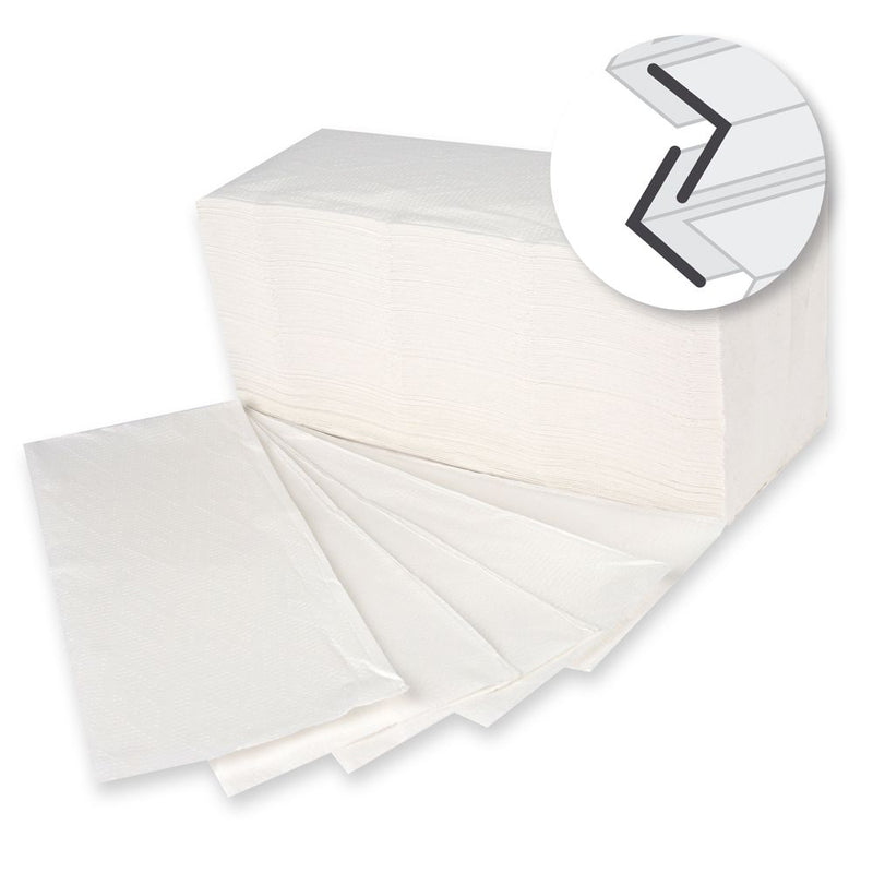 Papierhandtücher, 2-lagig, verschiedene Farben | Zellulose, V/ZZ-Falzung - Karton mit 2700 bzw. 3700 Stück (Farbe weiß) oder 4000 Stück (Farbe grün)
