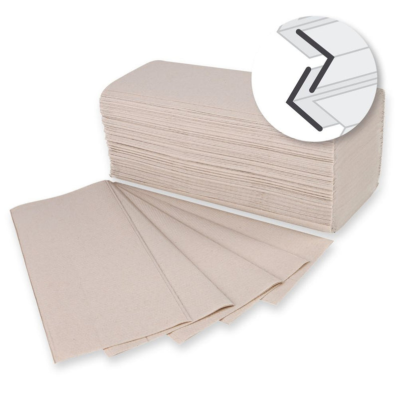 Bio Papierhandtücher, 2-lagig, natur | Recyclingpapier, V-Falzung - Karton mit 2400 Stück (20 x 120 Stück)