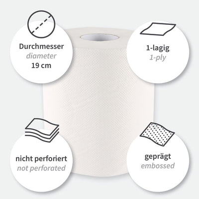 Papierhandtuchrollen, 1-lagig, weiß | Zellulose, Innenabwicklung - Karton mit 6 Stück