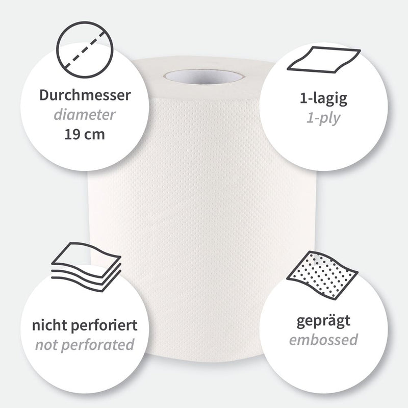 Papierhandtuchrollen, 1-lagig, weiß | Zellulose, Innenabwicklung - Karton mit 6 Stück