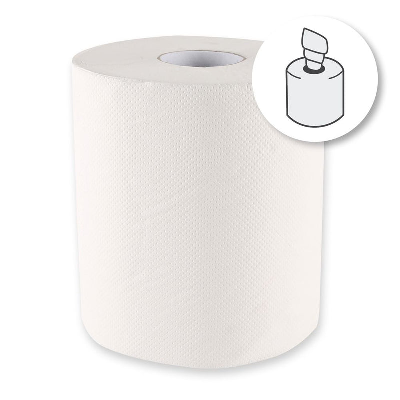 Papierhandtuchrollen, 1-lagig, weiß | Zellulose, Innenabwicklung - Karton mit 6 Stück