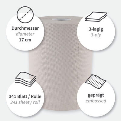 Bio Papierhandtuchrollen, 3-lagig, natur | Recyclingpapier, Innenabwicklung, FSC®-Recycled - Karton mit 6 Stück