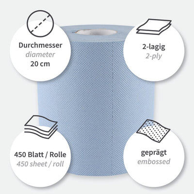 Papierhandtuchrollen, 2-lagig, verschiedene Farben | Recyclingpapier, Innenabwicklung - Karton mit 6 Stück