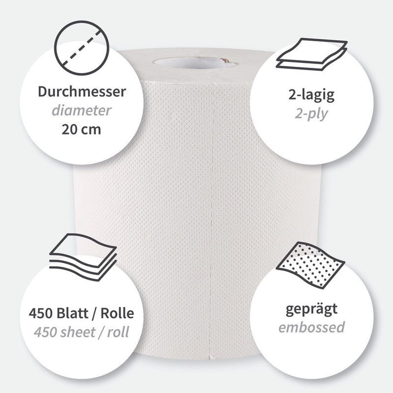 Papierhandtuchrollen, 2-lagig, verschiedene Farben | Recyclingpapier, Innenabwicklung - Karton mit 6 Stück