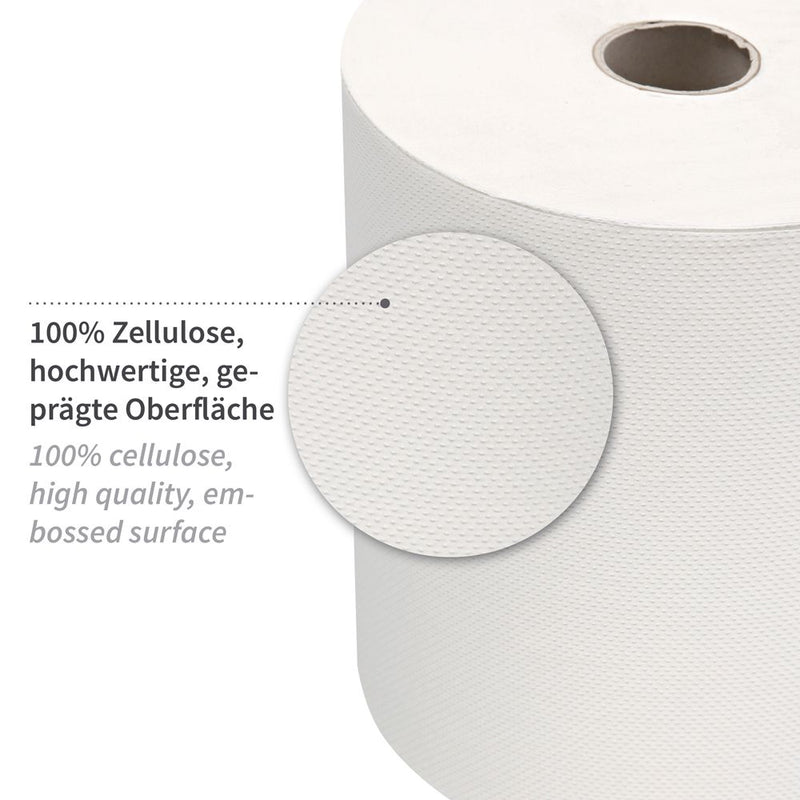Papierhandtuchrollen, 3-lagig, weiß | Zellulose, Außenabwicklung - Karton mit 6 Stück