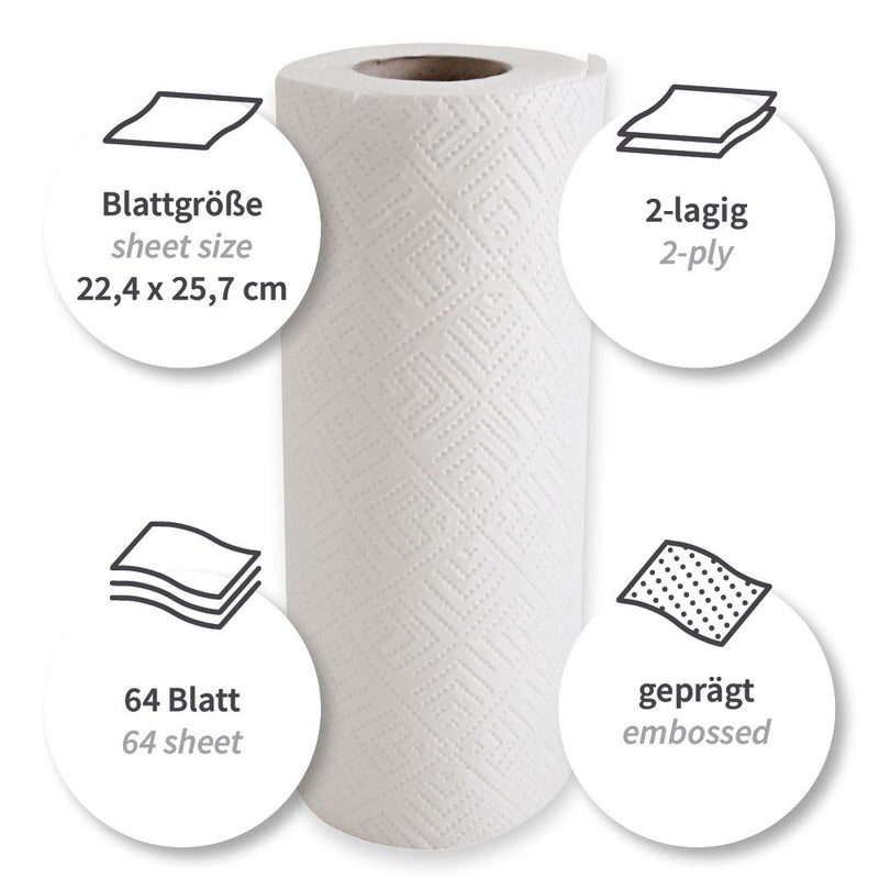 Küchenrollen, 2-lagig / Zellulose Karton mit 32 Rollen á 64 Abrisse