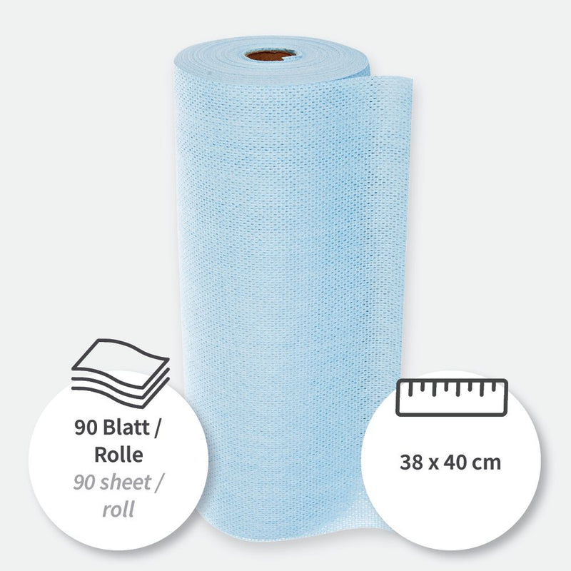 Reinigungstücher | Viskose, Kleinrolle, verschiedene Farben - Karton mit 4 x 1 Rolle (4 x 90 Blatt)
