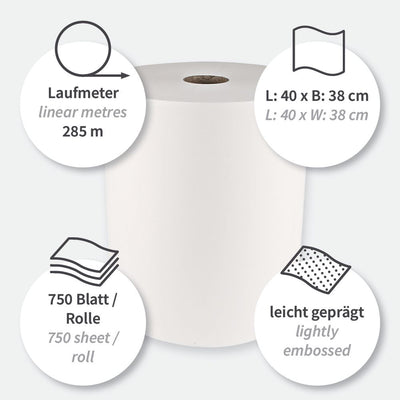 Wischtücher Light | Airlaid, Rolle, weiß - Karton mit 1 Rolle (1 x 750 Blatt)