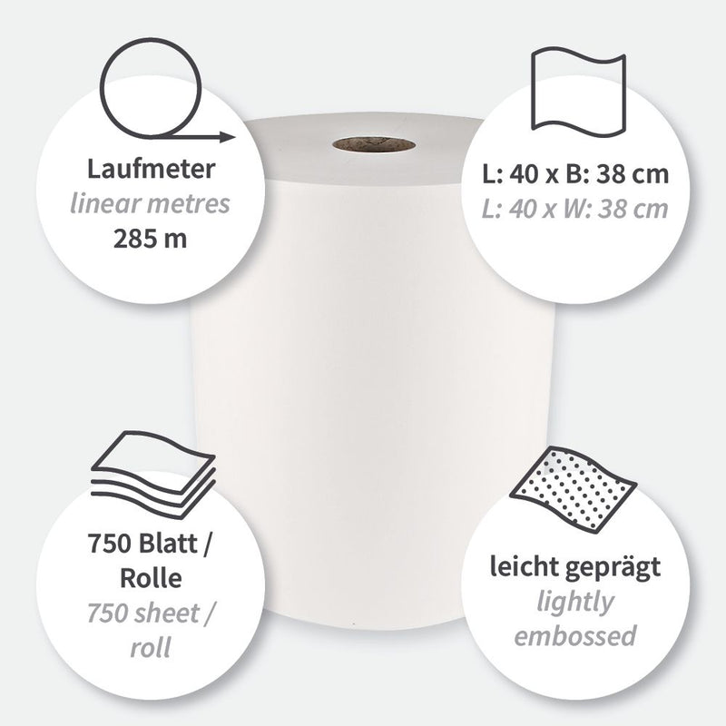 Wischtücher Light | Airlaid, Rolle, weiß - Karton mit 1 Rolle (1 x 750 Blatt)