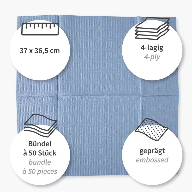 Reinigungstücher, 4-lagig | Recyclingpapier, gelegt, blau - Karton mit 800 Stück (16 x 50 Stück)