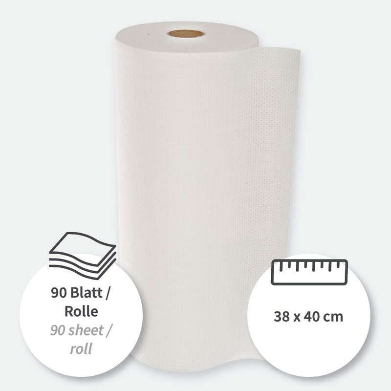 Reinigungstücher | Viskose, Kleinrolle, verschiedene Farben - Karton mit 4 x 1 Rolle (4 x 90 Blatt)