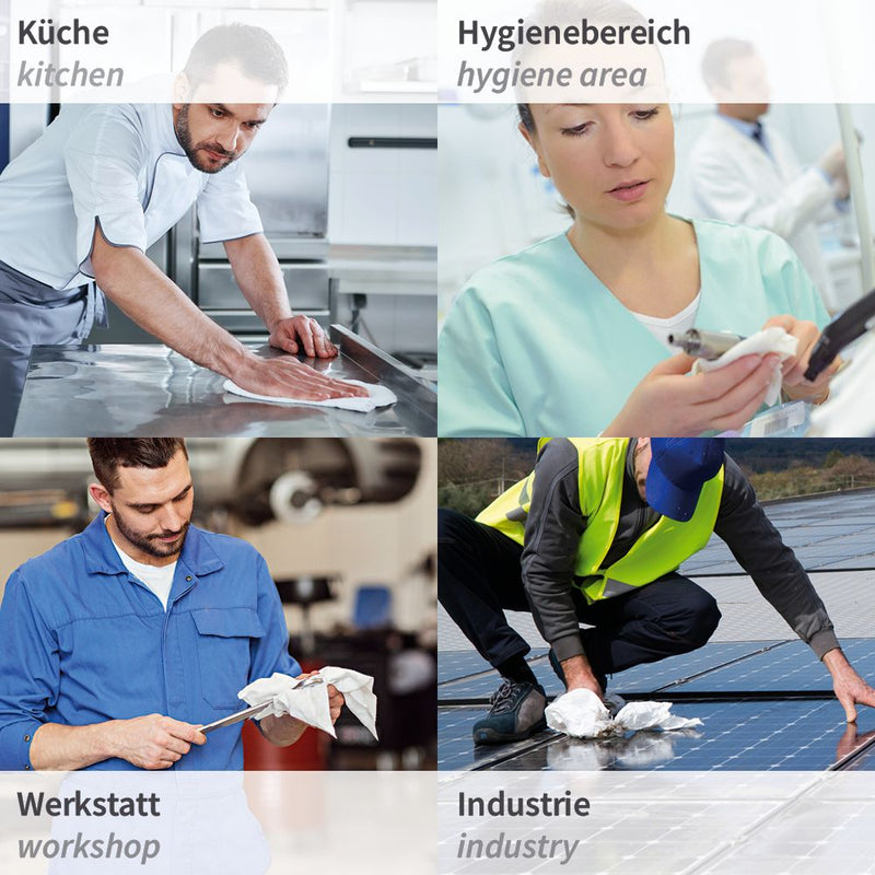 Reinigungstücher | Viskose, Kleinrolle, verschiedene Farben - Karton mit 4 x 1 Rolle (4 x 90 Blatt)