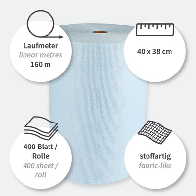 Reinigungstücher Light | Viskose, Rolle, verschiedene Farben - Karton mit 1 Rolle (1 x 400 Blatt)