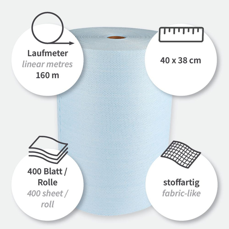 Reinigungstücher Light | Viskose, Rolle, verschiedene Farben - Karton mit 1 Rolle (1 x 400 Blatt)