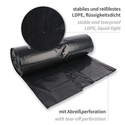 Müllsäcke, 160 l - 60 my | LDPE, Rolle, verschiedene Farben - Karton mit 10 x 25 Stück (250 Stück)
