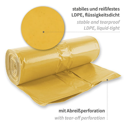 Müllsäcke, 160 l - 60 my | LDPE, Rolle, verschiedene Farben - Karton mit 10 x 25 Stück (250 Stück)