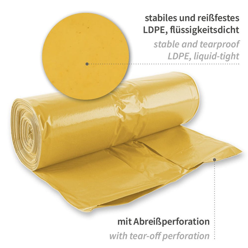 Müllsäcke, 160 l - 60 my | LDPE, Rolle, verschiedene Farben - Karton mit 10 x 25 Stück (250 Stück)