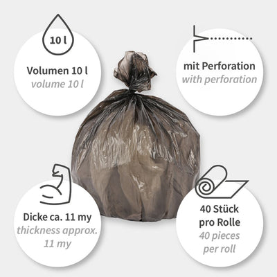 Müllbeutel für Kosmetikeimer, 10 l - 11 my | HDPE, Rolle, verschiedene Farben - Karton mit 48 x 40 Stück (1920 Stück)