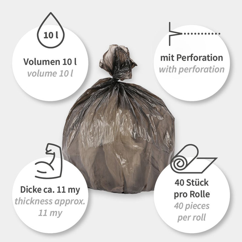 Müllbeutel für Kosmetikeimer, 10 l - 11 my | HDPE, Rolle, verschiedene Farben - Karton mit 48 x 40 Stück (1920 Stück)