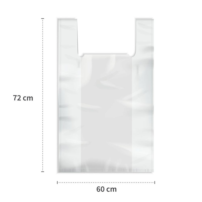 Müllbeutel mit Griff, 50 l 15 my | HDPE, Rolle, transparent - Karton mit 30 x 20 Stück (600 Stück)