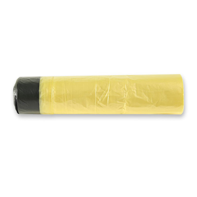 Müllbeutel mit Zugband, 60 l - 12 my | HDPE, Rolle, gelb-schwarz - Karton mit 50 x 20 Stück (1000 Stück)