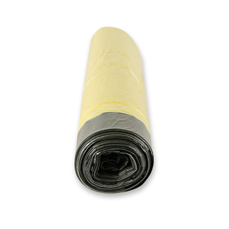Müllbeutel mit Zugband, 60 l - 12 my | HDPE, Rolle, gelb-schwarz - Karton mit 50 x 20 Stück (1000 Stück)