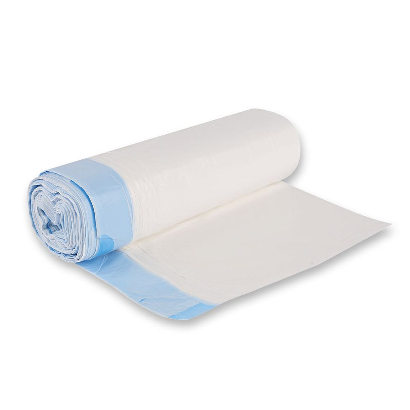Müllbeutel mit Zugband, 30 l - 15 my | HDPE, Rolle, weiß - Karton mit 36 x 25 Stück (900 Stück)