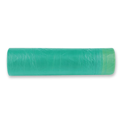 Müllbeutel mit Zugband, 60 l - 12 my | HDPE, Rolle, grün-gelb - Karton mit 28 x 20 Stück (560 Stück)