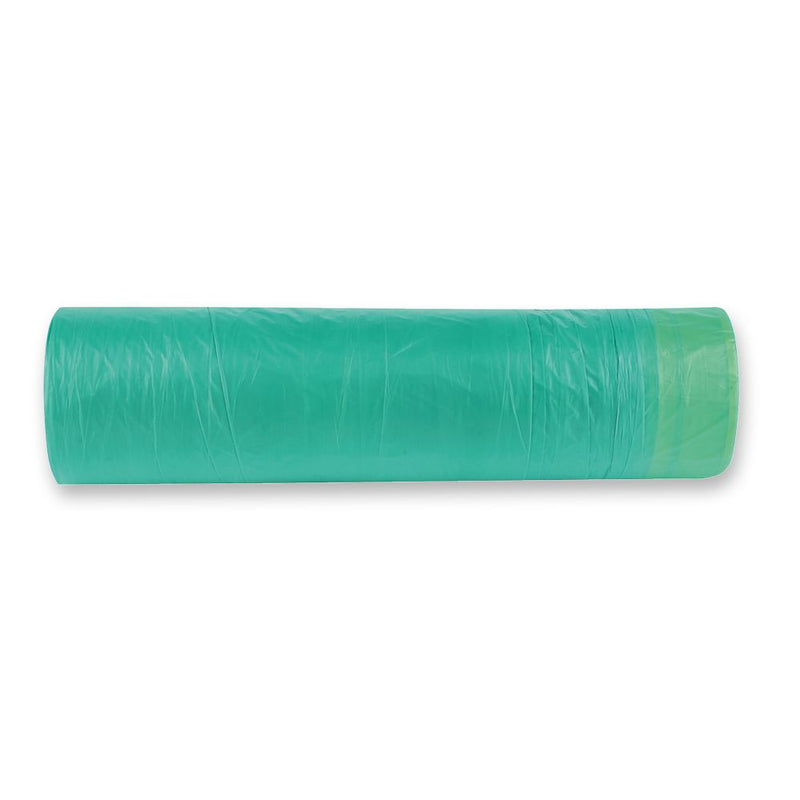 Müllbeutel mit Zugband, 60 l - 12 my | HDPE, Rolle, grün-gelb - Karton mit 28 x 20 Stück (560 Stück)