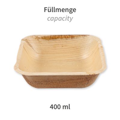 Bio Schalen, quadratisch | Palmblatt, braun, 400 ml - Karton mit 100 Stück - Artikel 410630