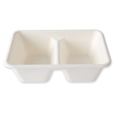 Bio Schalen, 2-geteilt | Zuckerrohr, 630 ml, weiss - Karton mit 1000 Stück - Artikel 41153