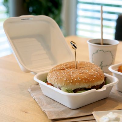 Bio Hamburgerboxen mit Klappdeckel | Zuckerrohr - Karton mit 500 Stück - Artikel 41215
