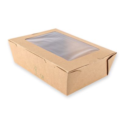 Bio Foodboxen Menu Sichtfenster | Kraftpapier/PE, FSC®-Mix, braun, Karton mit 300 Stück - Artikel 417322