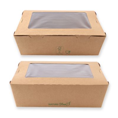 Bio Foodboxen Menu Sichtfenster | Kraftpapier/PE, FSC®-Mix, braun, Karton mit 300 Stück - Artikel 417322