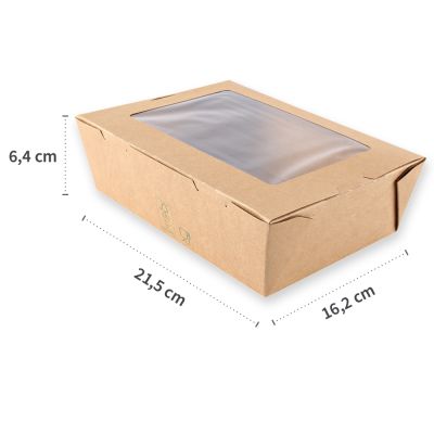 Bio Foodboxen Menu Sichtfenster | Kraftpapier/PE, FSC®-Mix, braun, Karton mit 300 Stück - Artikel 417322