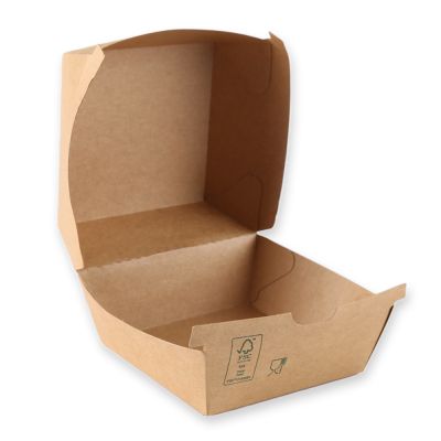 Bio Hamburgerboxen | Kraftpapier/PE, FSC®-Mix, braun, Karton mit 300 Stück - Artikel 417411